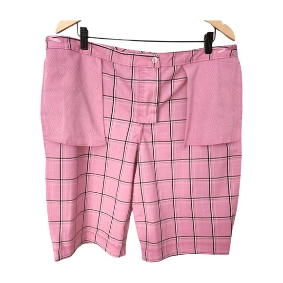 Pre-love Plus-size Izod Cool-FX Stretch Long Golf Shorts Pink Plaid Pock Size 16 - Picture 8 of 13